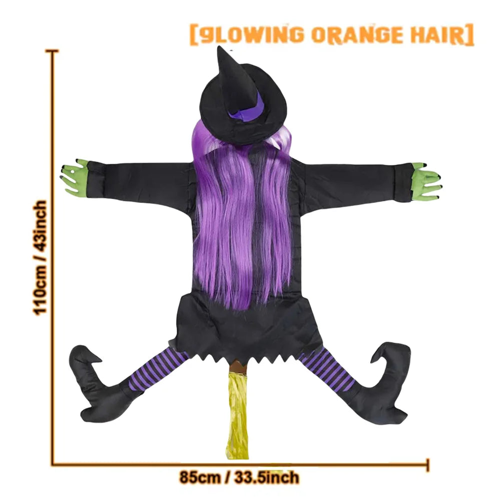 Halloween Crashing Witch Into Tree Outdoor Decoration With Light Flying Witch Lawn Patio Garden Decor
