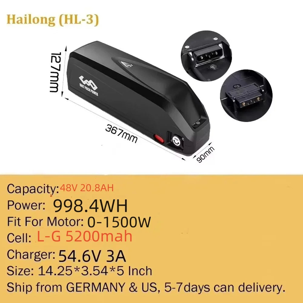 Polly Hailong Ebike Battery 36V 48V 52V 20Ah 18650