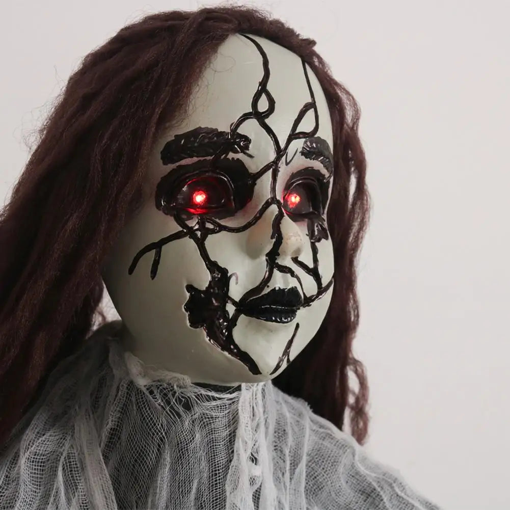 Life Size Animatronic Bride Decoration Halloween Ghost Bride Ornament with Sound Battery Operated Skeleton for Haunted House