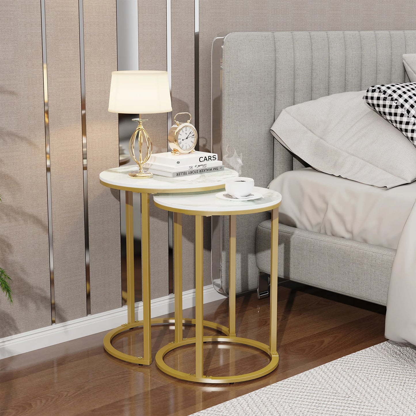 Set Of 2 Sintered Stone Round Nesting Tables Living Room