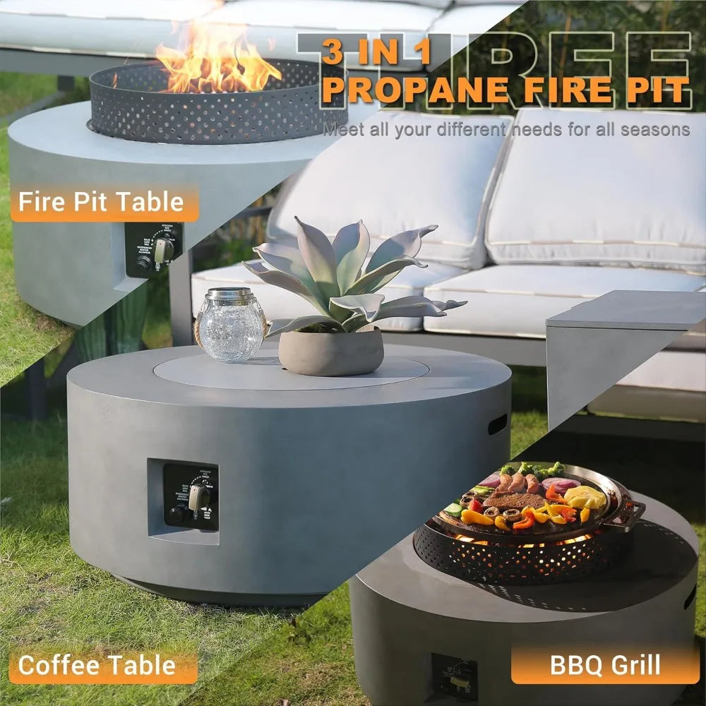 32 Inch Fire Pit Table 3 In 1 65000 BTU Round Gas Firepit