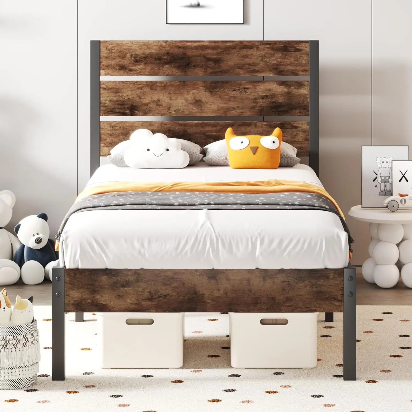 All Metal Bed Frame Headboard Footboard Under Bed Storage