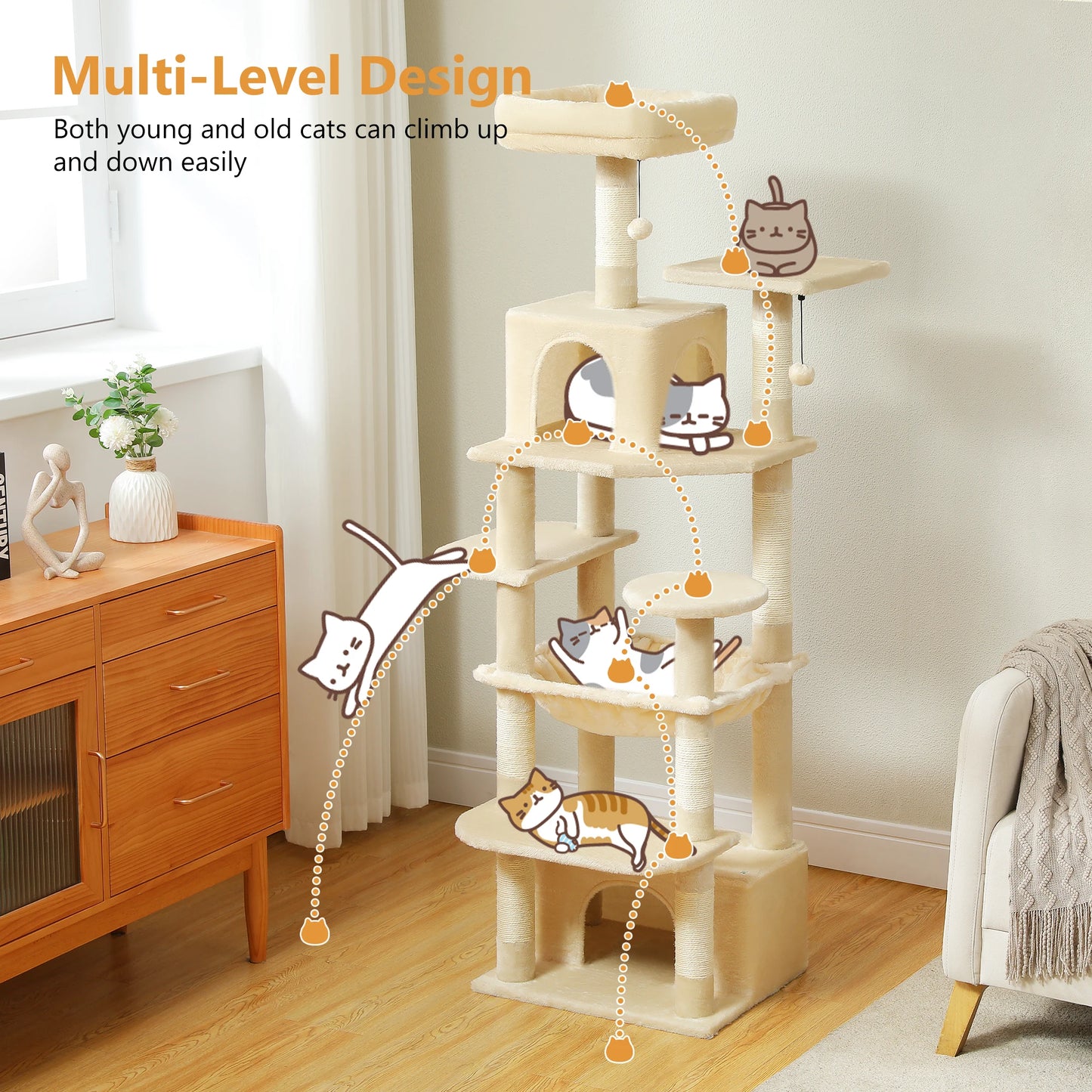 Large Cat Tree Tower Indoor Cats With Sisal Posts Hammock