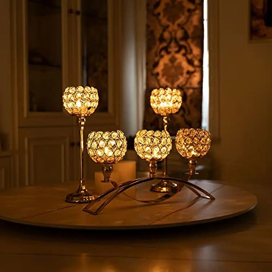 Gold Candle Holders 3 Arm Candelabra Tealight Stand