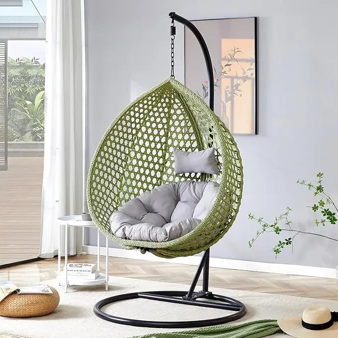 Standing Vine Hanging Egg Swing Chair Foldable Basket Indoor Outdoor Cushion and Pillow Relaxation Swing Chair