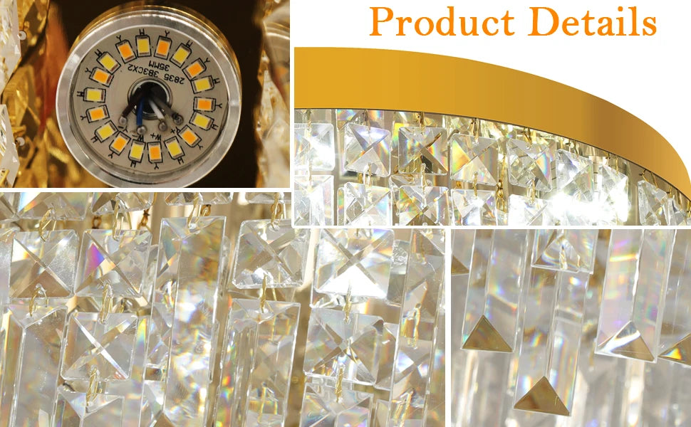 Modern Crystal Luxury Ceiling Lamp LED Chandelier Nordic Home Decor Flush Mount Light Fixture for Dining Living Room Bedroom Hotel