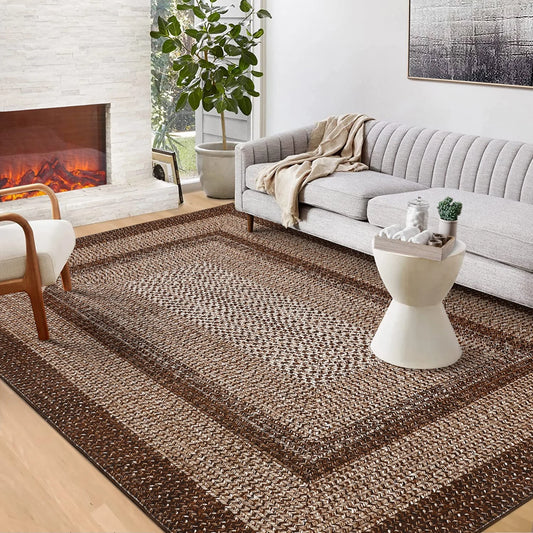 Washable Area Rugs Large Rugs for Living Room Modern Braided Print Non Slip Indoor Floor Covering Accent Carpet for Bedroom