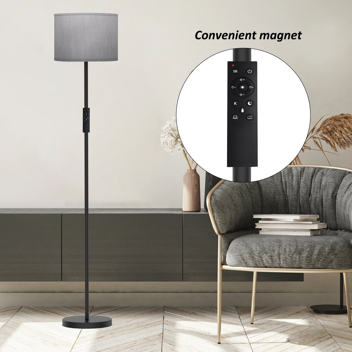 61.5 Inch Traditional Floor Lamp with Remote Control and Bulb Included