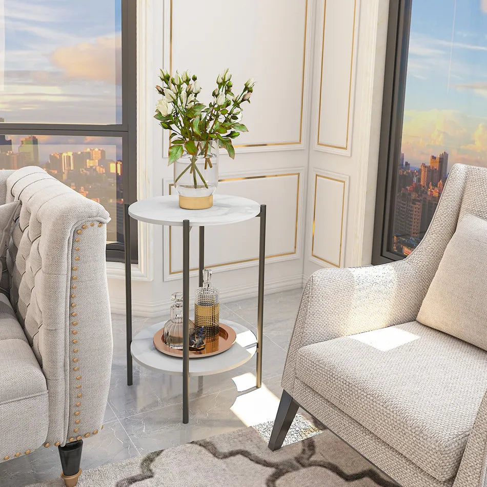 Two Tier Round Coffee End Tables Sofa Side Table Plant Stand