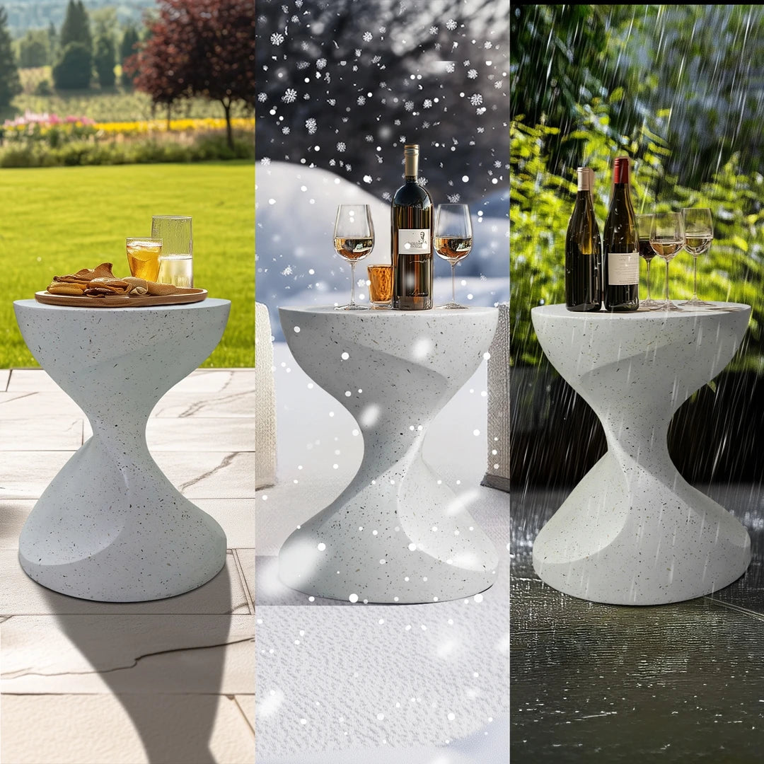 Lightweight Concrete End Table Outdoor Patio Graphite White