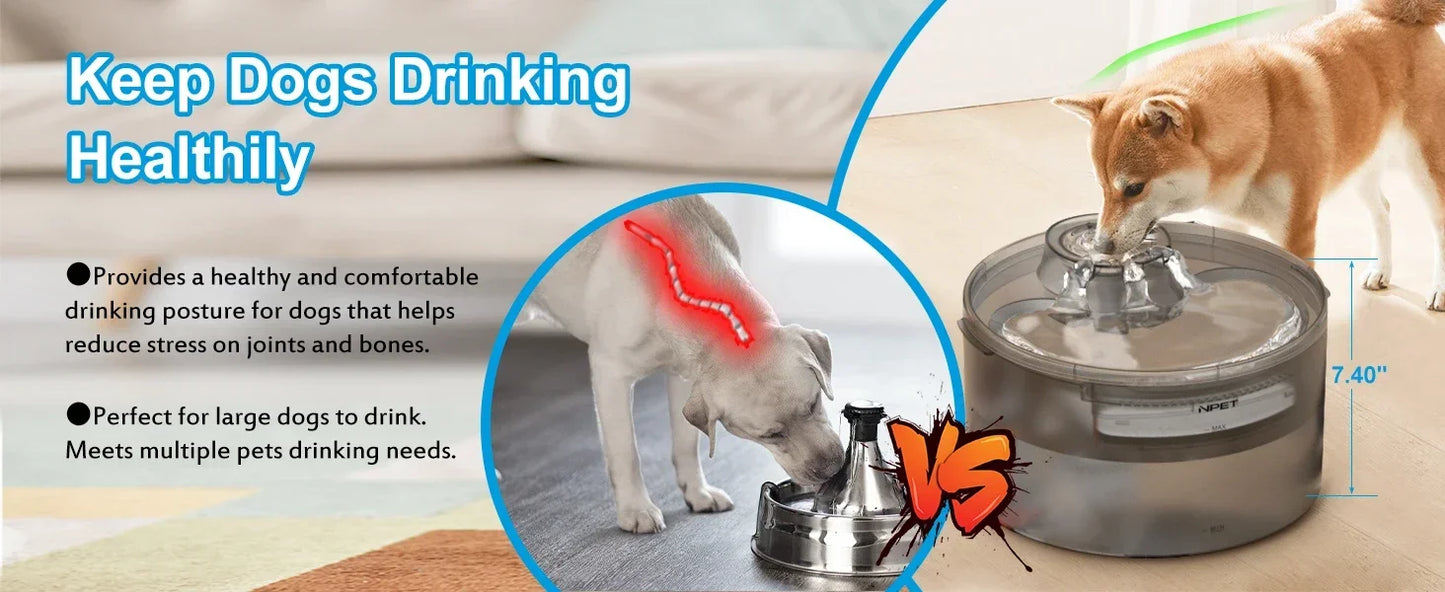 NPET Dog Water Fountain Automatic Dispenser With Splatter Guard For Large Dogs