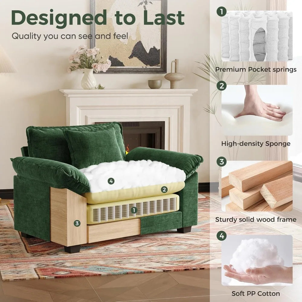 DAFIFY 49.5 Inch Green Chenille Oversized Accent Chair With Deep Seat