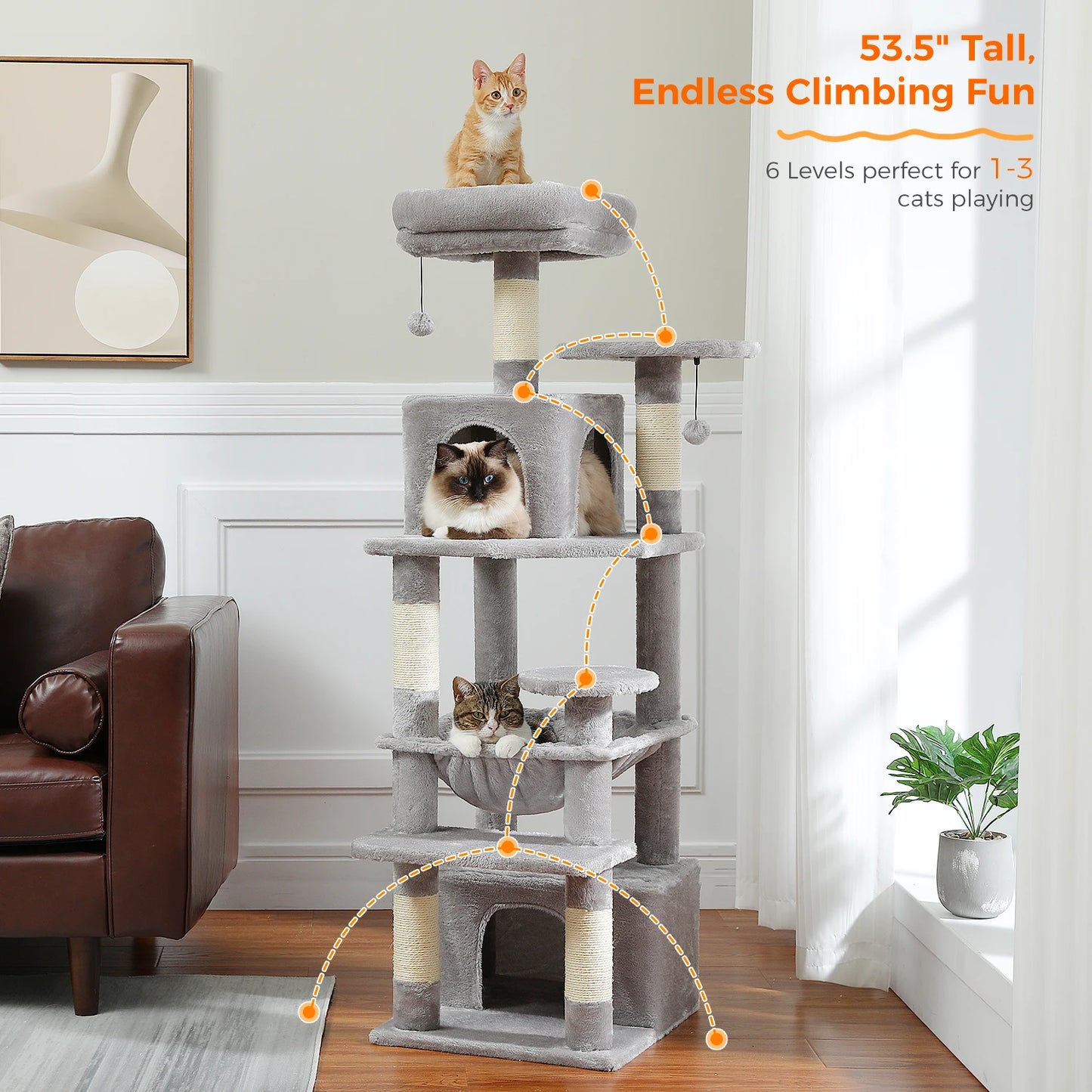 Large Cat Tree Tower Indoor Cats With Sisal Posts Hammock