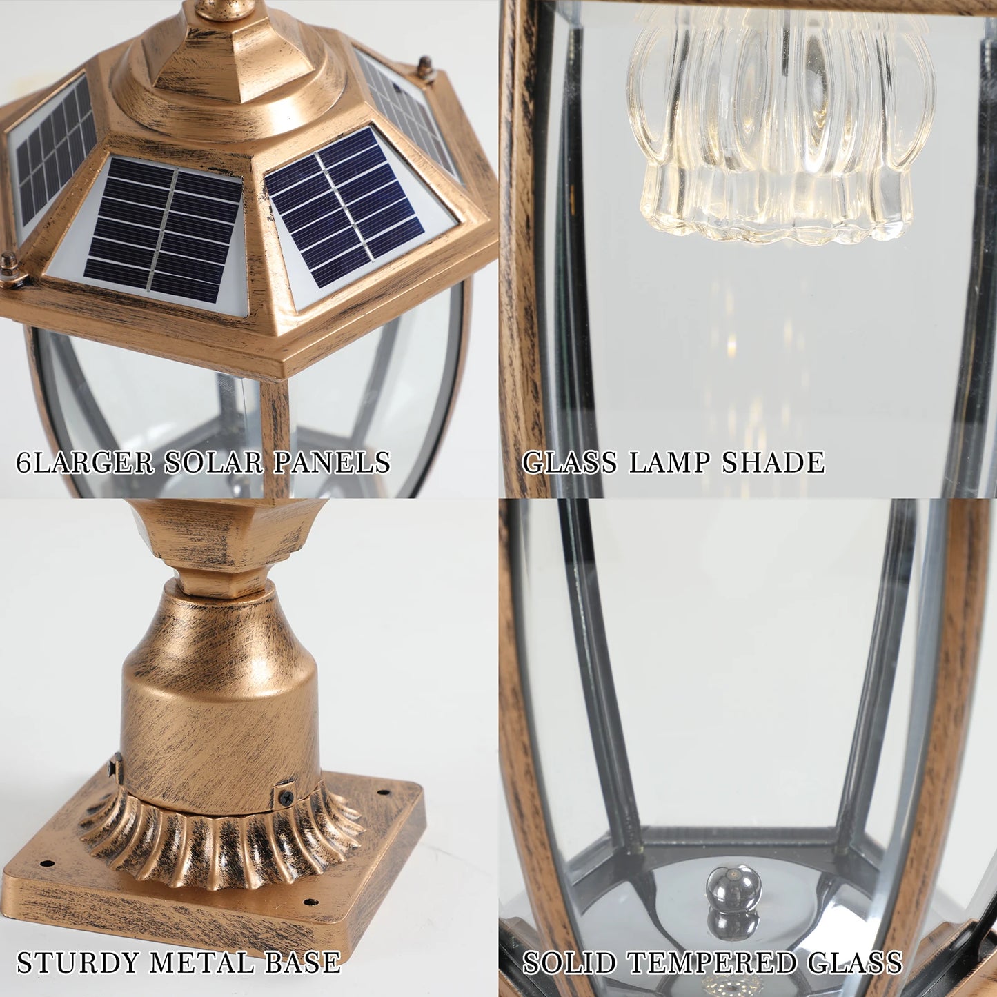 Vintage Solar LED Post Light Outdoor Garden Lamp Waterproof 2 Pack Auto On Off