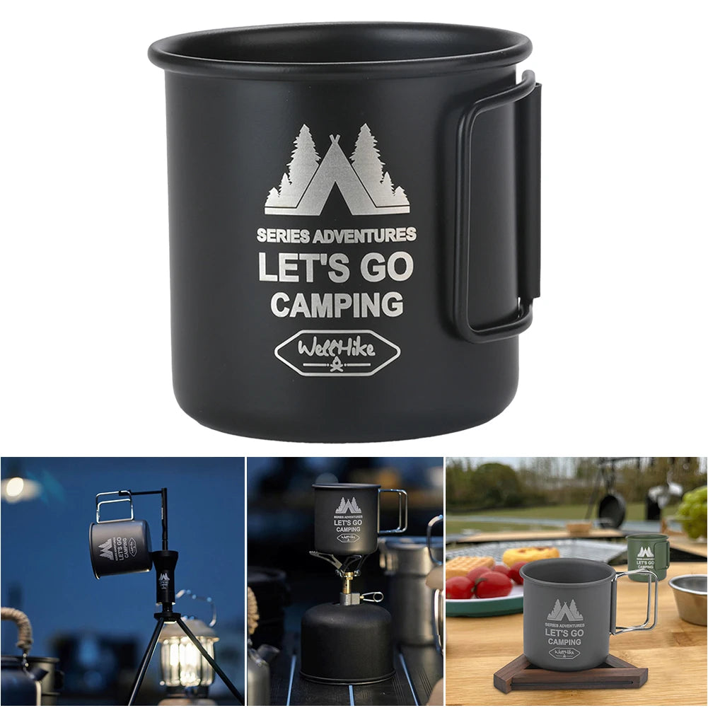 300ML Titanium Camping Mug Foldable Handle Portable