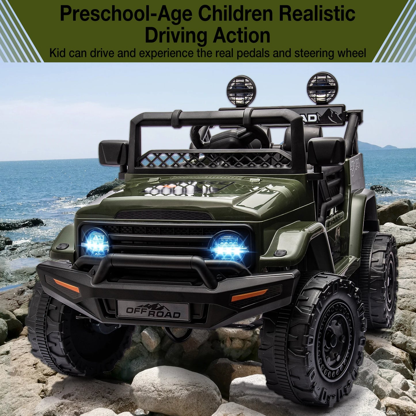 12V Kids Ride On Truck With Remote Control Bluetooth Connectivity And LED Lights