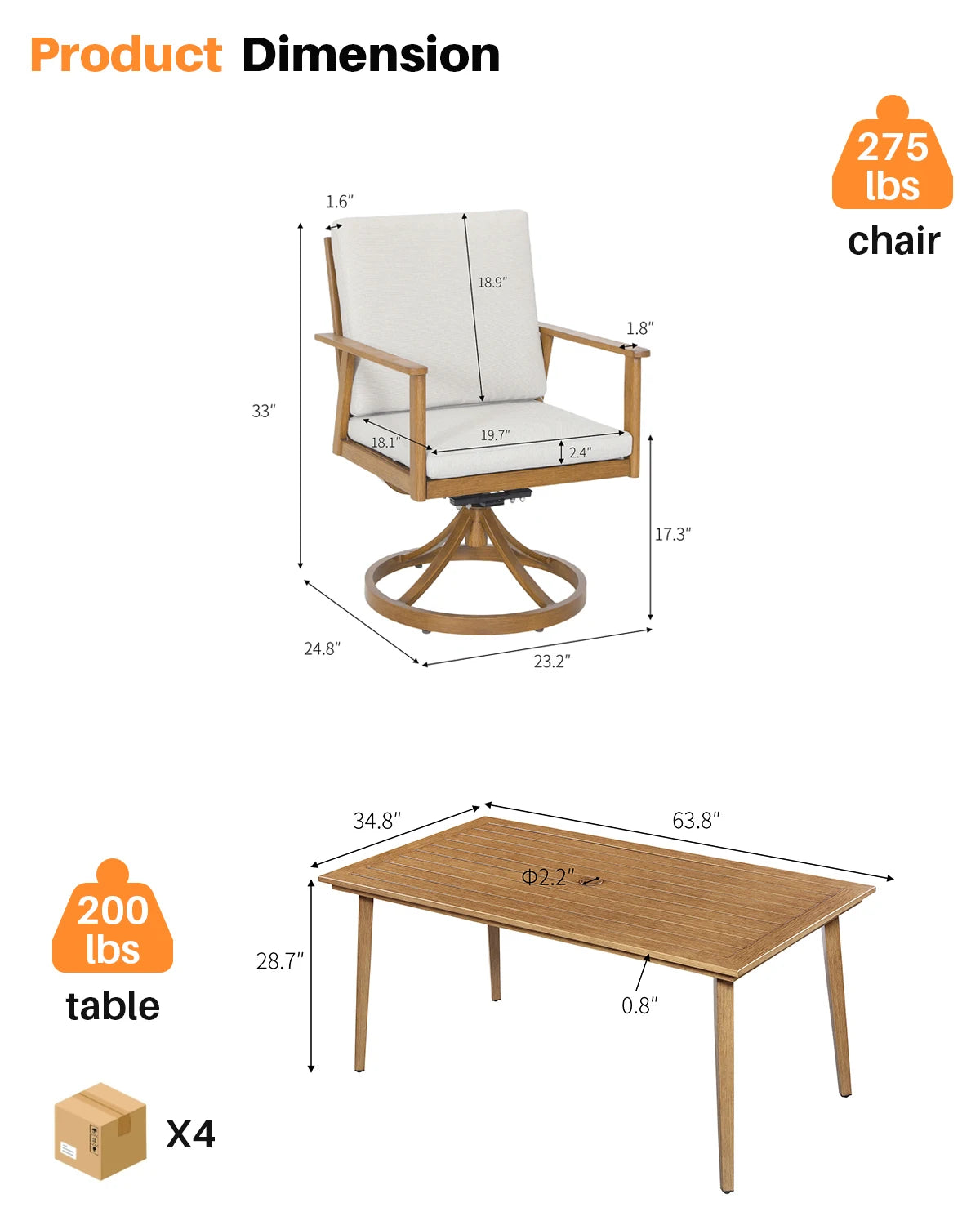 Seehill 7 Piece Outdoor Furniture Set Aluminum Dining Table With 6 Swivel Chairs