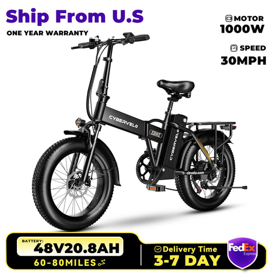 1000W Folding Electric Bike With Removable 48V 20Ah Battery