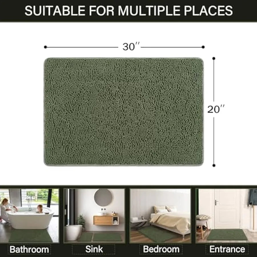 Luxury Bathroom Rug Shaggy Bath Mat 20 x 30 Inch Washable Non Slip Bath Rugs Soft Plush Chenille Absorbent Geometric Design