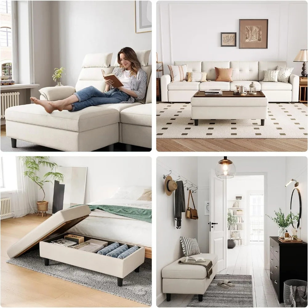 46 Inches Wide Linen Storage Ottoman Bench Coffee Table