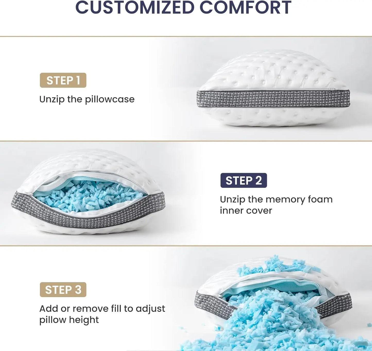 BedStory Cooling Pillows Queen Size Set of 2 Gel Memory Foam Pillows Medium Firm Pillows for Sleeping CertiPUR-US Certified