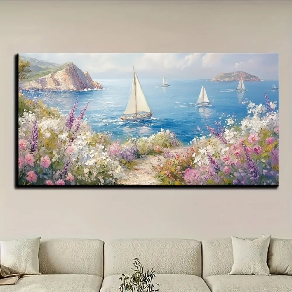 Large Mural Canvas Painting Modern Aesthetic Home Decor Pine Wood Frame