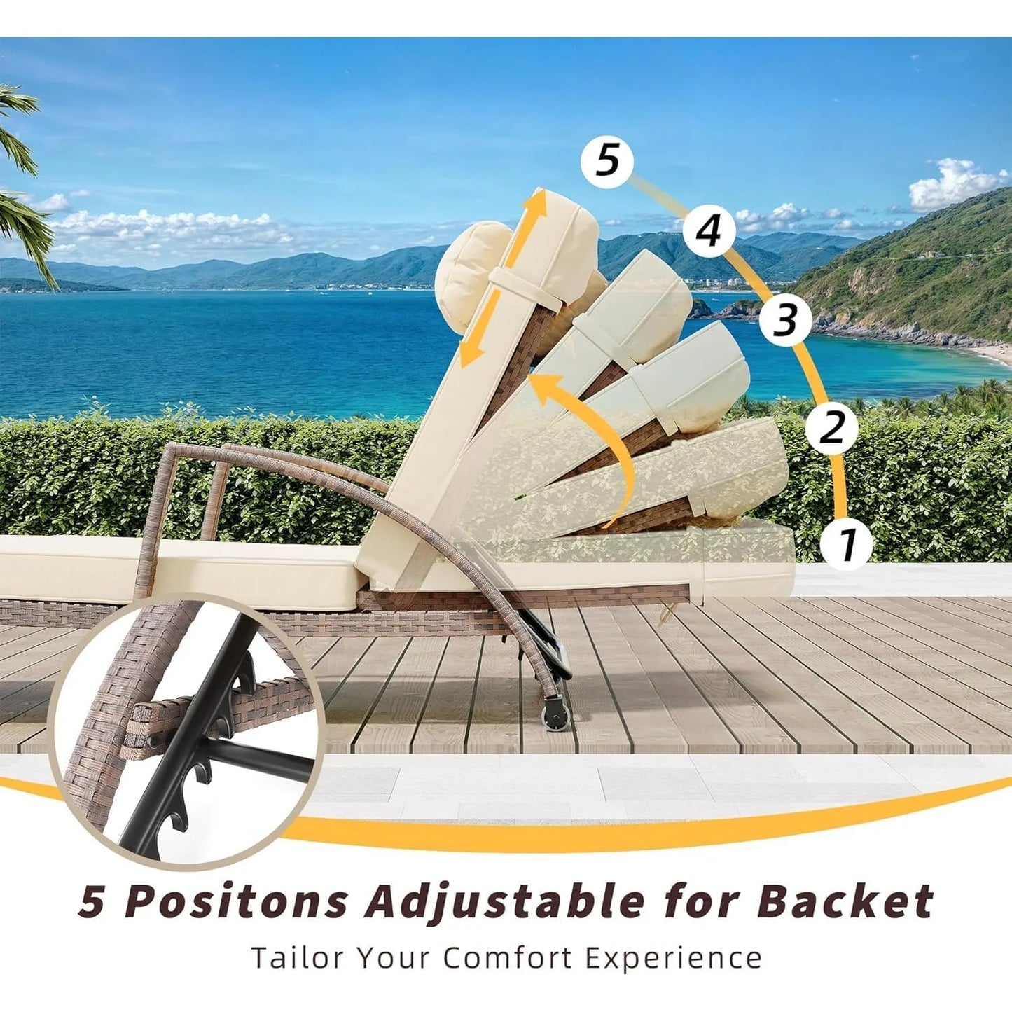 Outdoor Chaise Lounge Chairs Set Of 2 With Adjustable Backrest And Armrests
