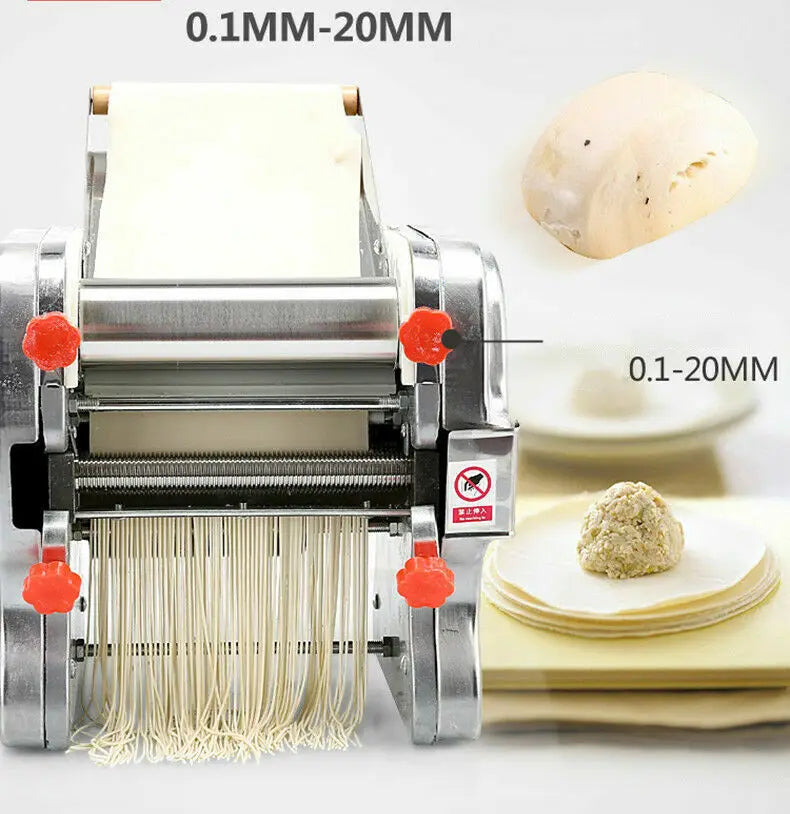 550W Electric Pasta Maker Noodle Machine Dumpling Skin Roller Stainless Steel Dual Knife Noodle Maker for Commercial Use