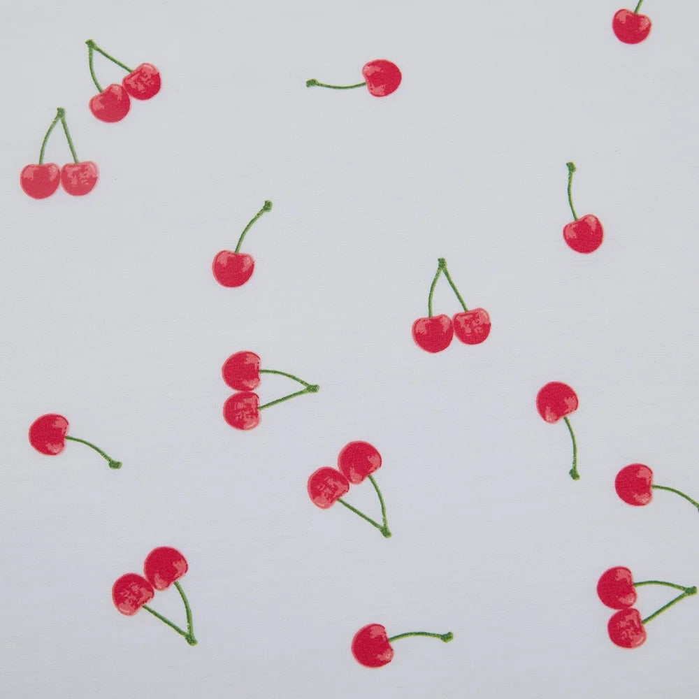 Cherries Cotton Percale Full Sheet Set Lightweight Breathable Fitted Flat Pillowcases Durable Elasticized Comfortable Bedding