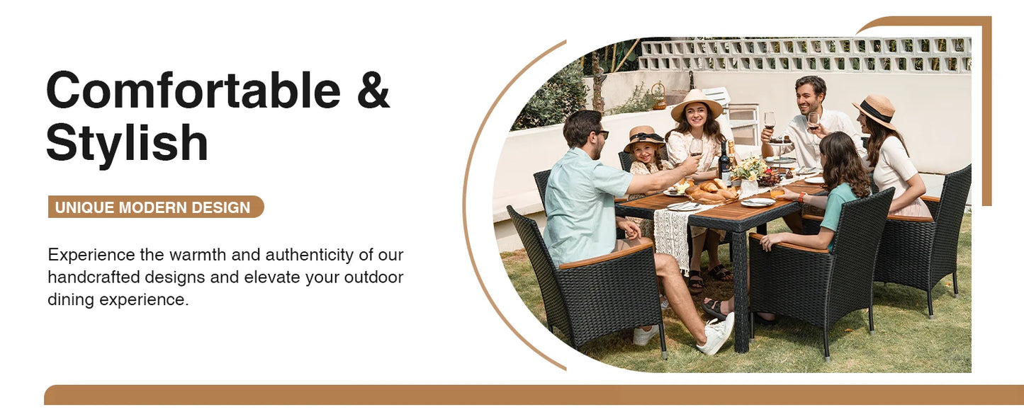 Outdoor 7 Piece Terrace Rattan Furniture Set With Lovewood Tabletop Black