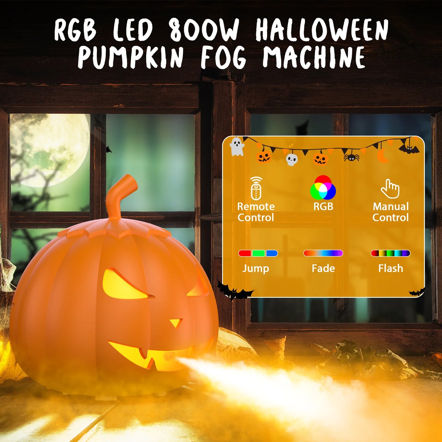 Fieryzeal 800W Fog Machine Remote RGB LED Halloween Fogger