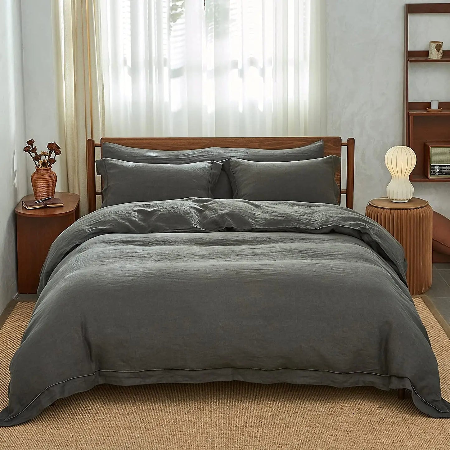 Simple Opulence Linen Bedding Set 3 Piece Boho Washed Queen