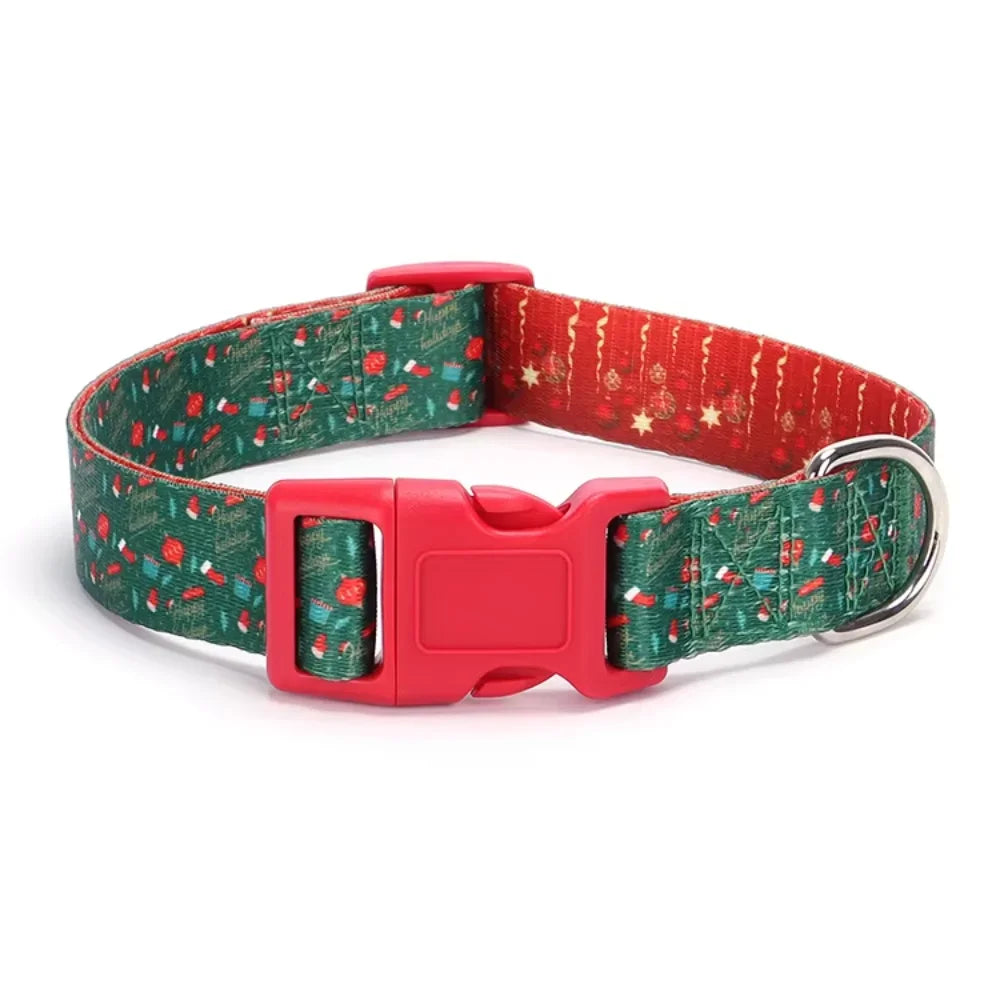 Christmas Dog Rope Set Collar Harness Santa Printed Spiked