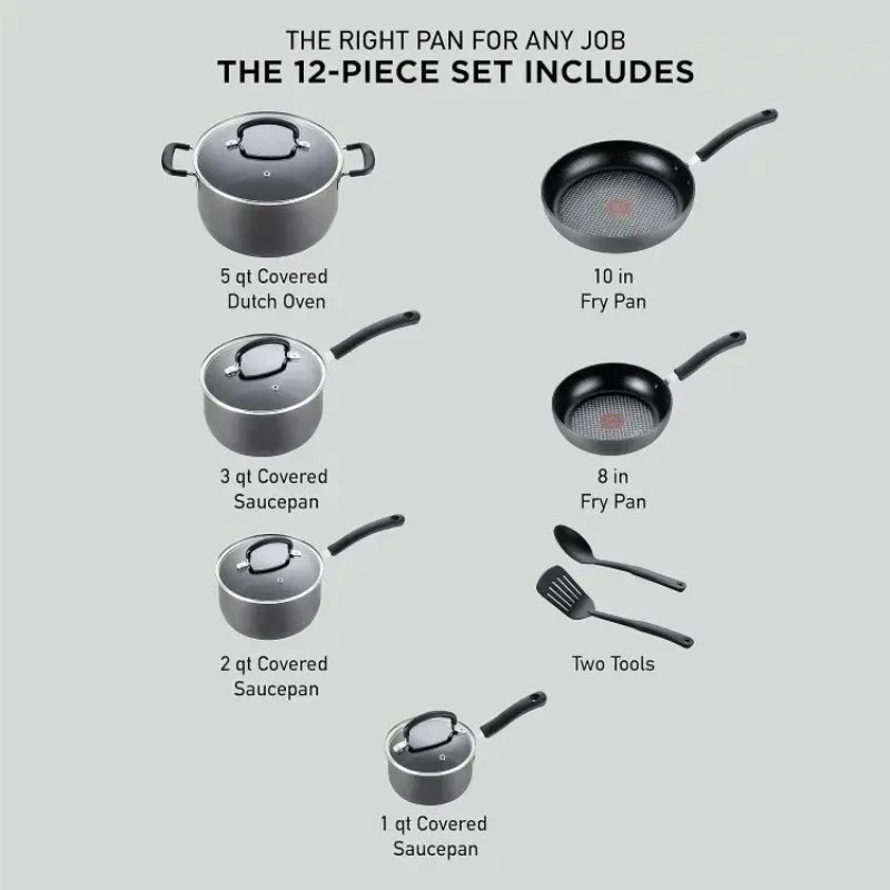 Popular Ultimate Hard Anodized Nonstick Cookware Set 12 Piece Oven Broiler Safe 400F Kitchen Cooking Set with Fry Pans Saucepans Dutch Oven Pots and Pans Dishwasher Safe