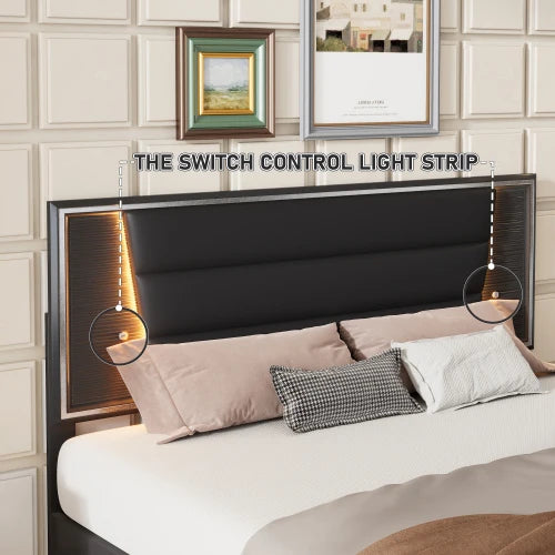 3 Piece Queen Size Upholstered Bed Set With LED Lights Nightstands And Dresser