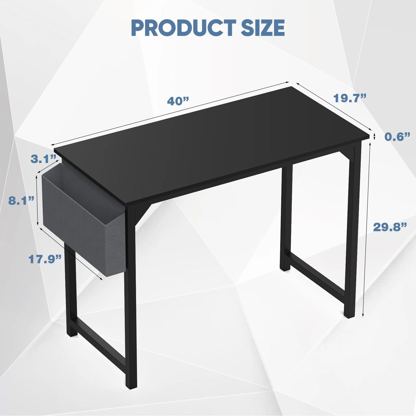 JHK Computer Desk Study Table With Side Bag And Headphone Hook Easy Assembly