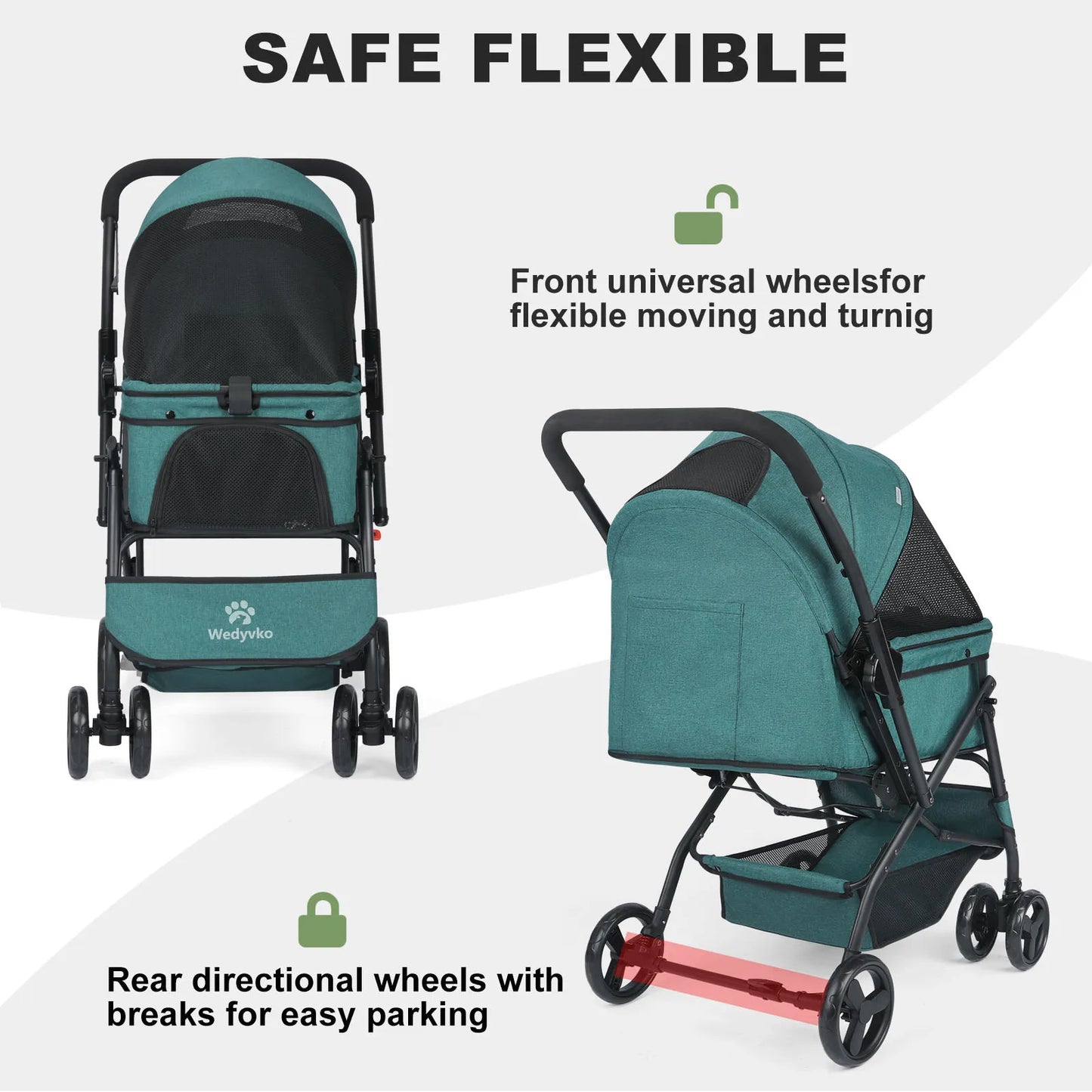 Medium Dog Pet Stroller With Poop Bags Reversible Handlebar