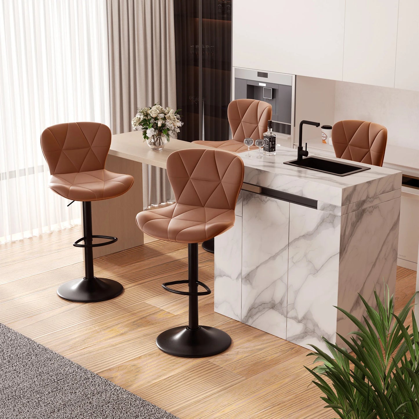 2 Pcs Bar Chair 360 Degree Rotation Faux Leather Backrest