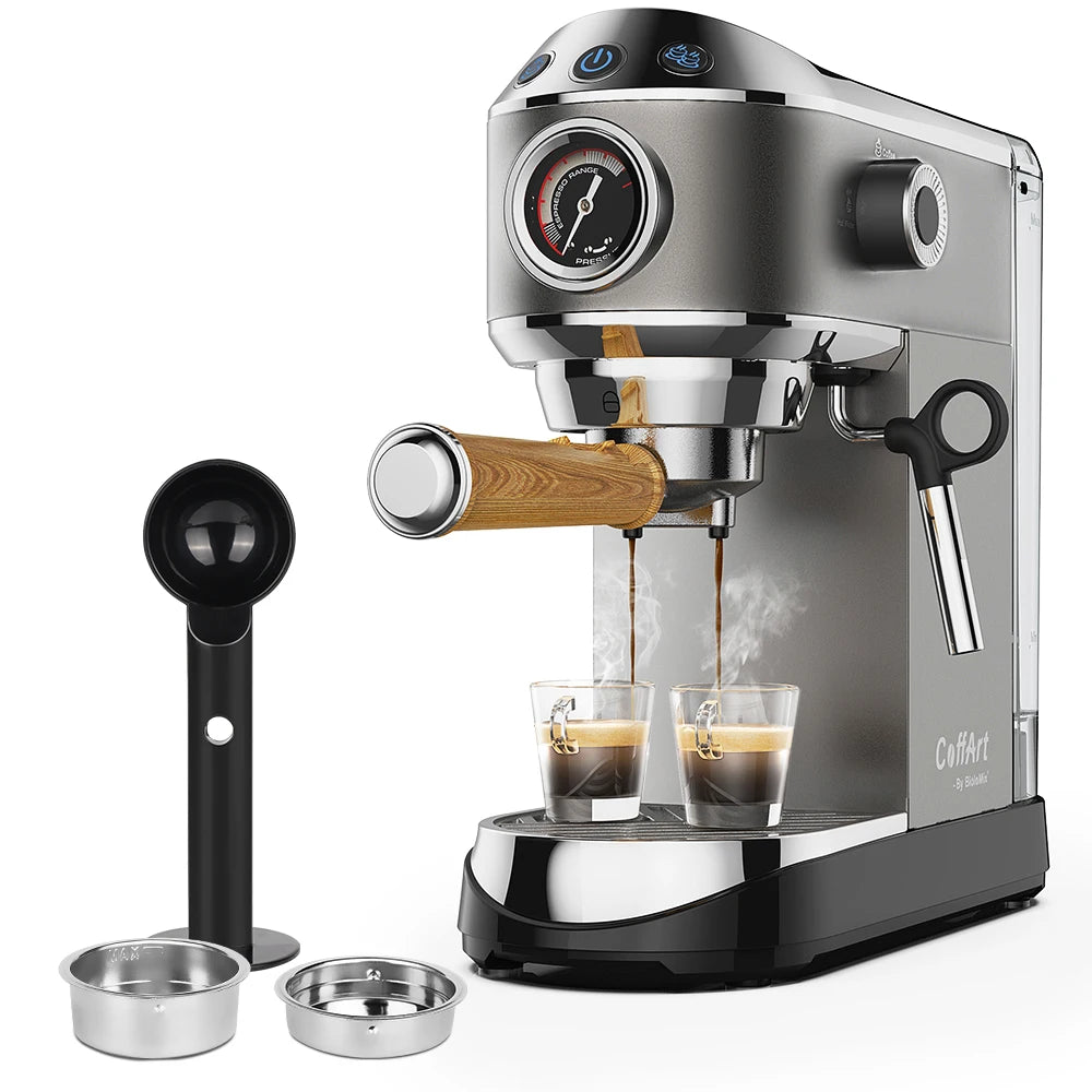 BioloMix 20 Bar Semi Automatic Powder Coffee Machine with Milk Steam Frother for Espresso Cappuccino Latte and Mocha