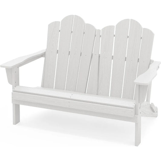 Folding Adirondack Bench HDPE All-Weather Loveseat 660 Lbs Capacity Foldable Outdoor Patio Bench for Deck and Lawn
