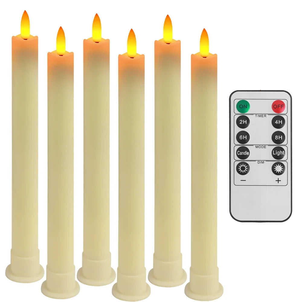 Flickering LED Taper Candles 6 Pack With Remote Flameless