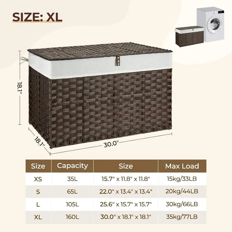 Wicker Storage Basket with Lid 160L Handwoven Blanket Bin