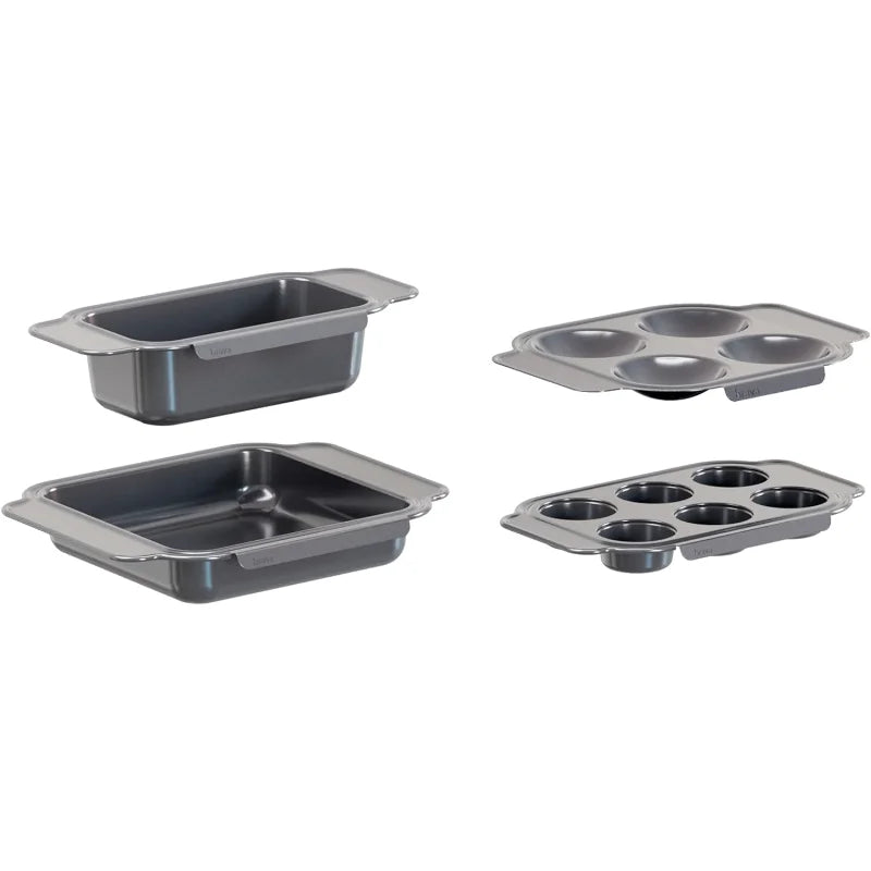 Home 4 Piece Bake and Breakfast Lite Accessory Set Premium Non Stick Bakeware Egg Pan Muffin Pan Loaf Baking Dish Square Brownie Tray