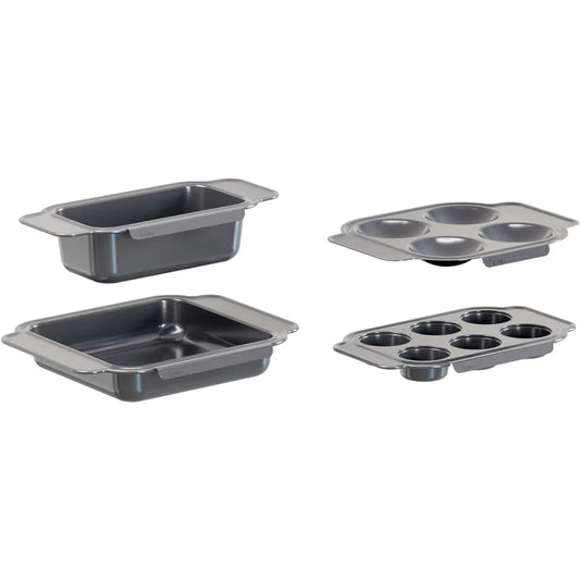 Home 4 Piece Bake and Breakfast Lite Accessory Set Premium Non Stick Bakeware Egg Pan Muffin Pan Loaf Baking Dish Square Brownie Tray