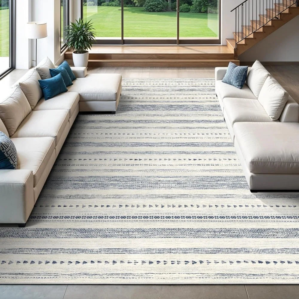 10x14 Large Area Rug Soft Ultra Thin Machine Washable Farmhouse Rugs for Living Room Non Slip Neutral Modern Geometric Design