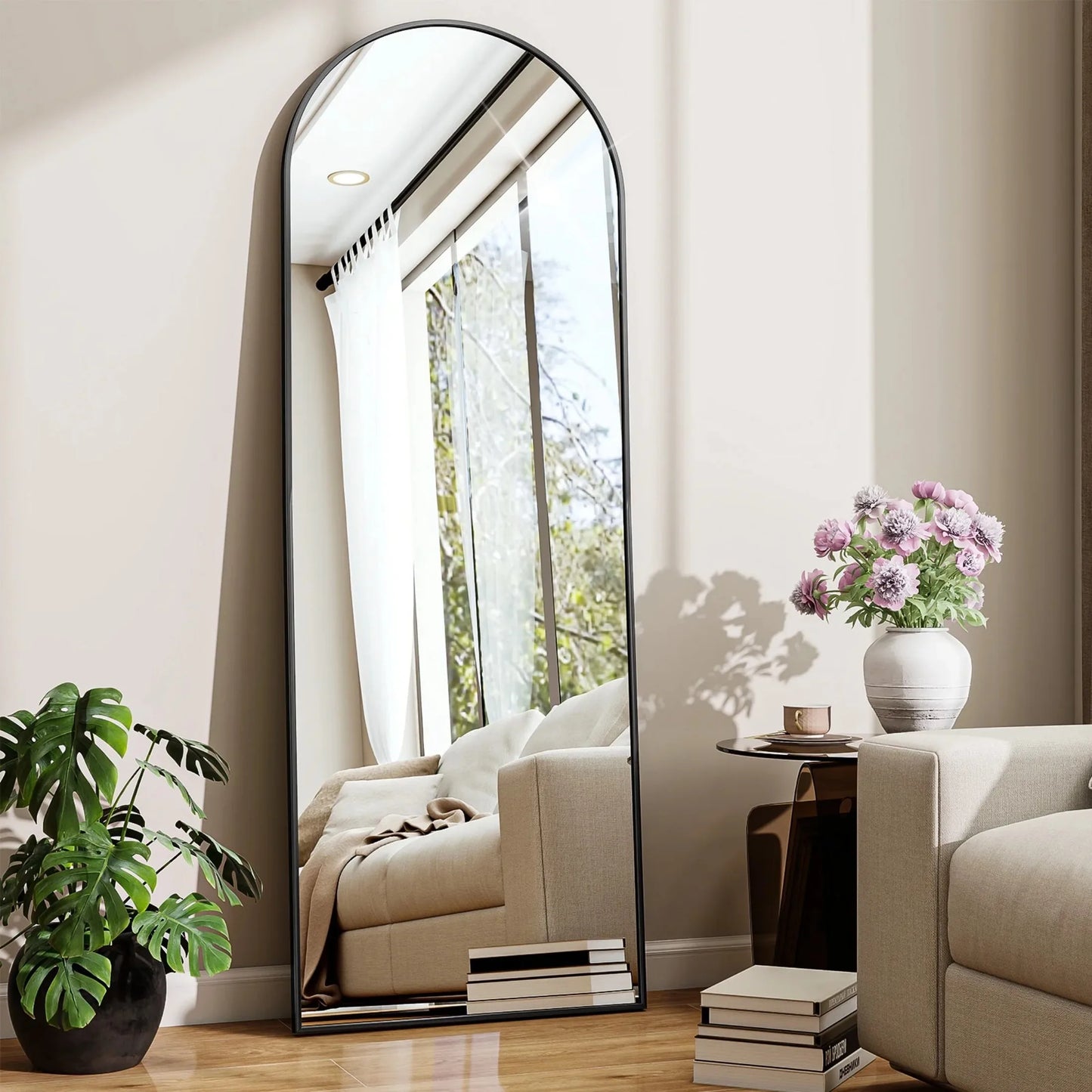 Arched Full Length Floor Mirror 59 By 16 Inch Black Framed