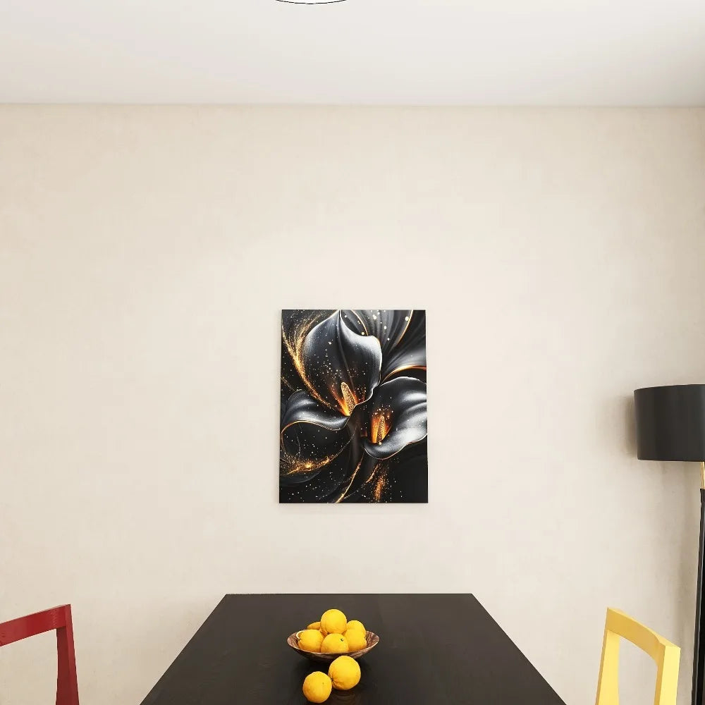 1.5 Inch Pine Frame Canvas Art With Black And Gold Calla Lily Design