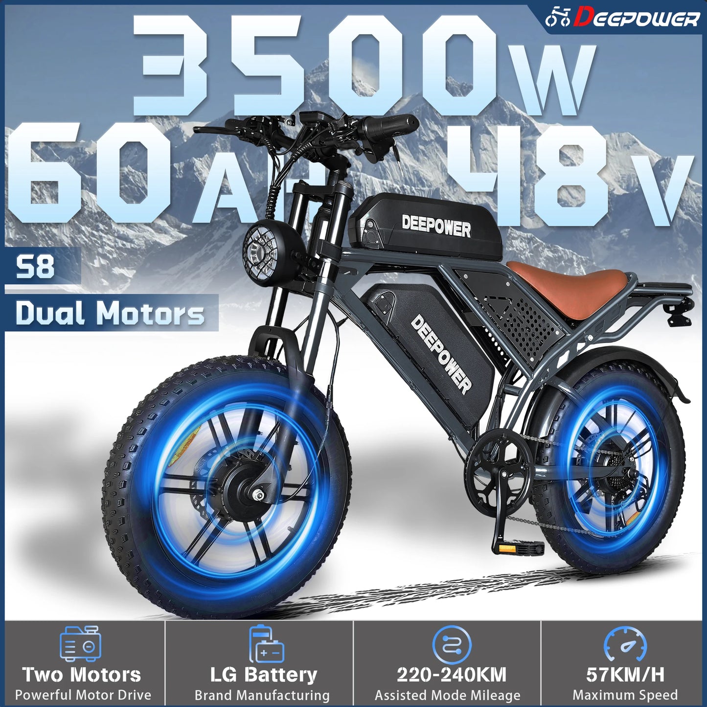 DeePower S8 3500W Dual Motor Electric Bike 48V 60Ah LG