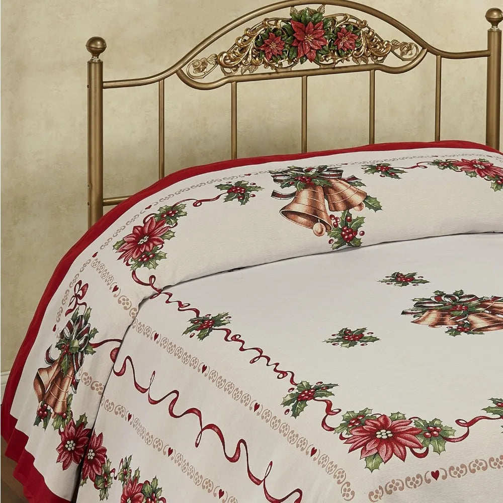 Holiday Bells Luxury Bedding Poinsettia Jacquard Tapestry
