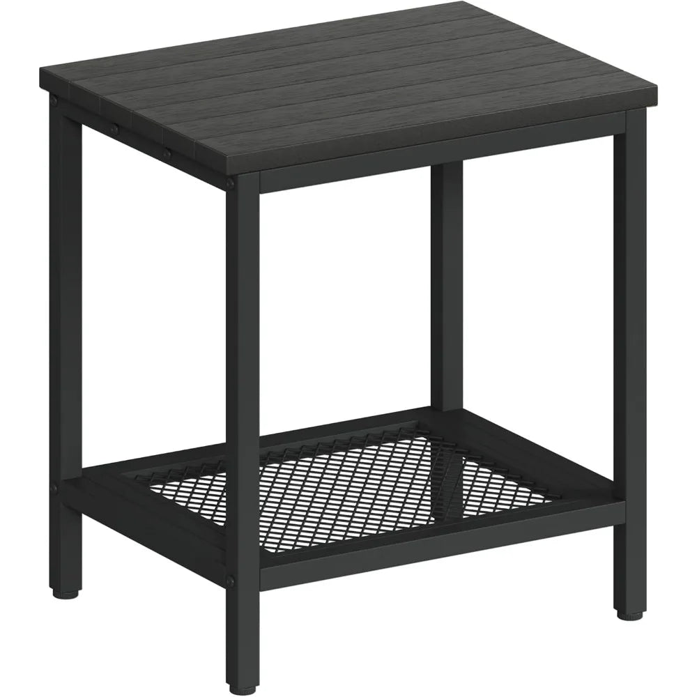 XIUWO Outdoor Side Table With Storage 2 Tier Weather Resistant Bamboo Black